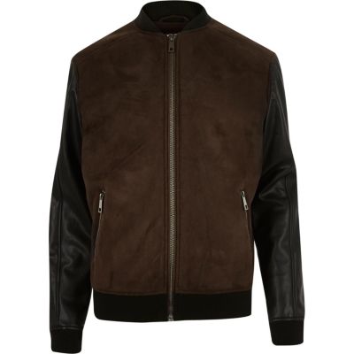 Dark brown leather-look borg-lined jacket